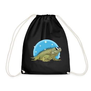 Leguan Eidechse Leguane Geschenk - Turnbeutel - Schwarz - Vorne