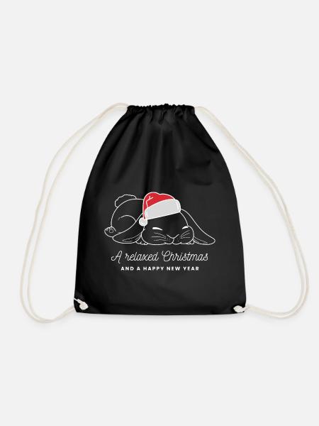 Entspannter Weihnachts-Hase mit Mütze - hell - Turnbeutel - Schwarz