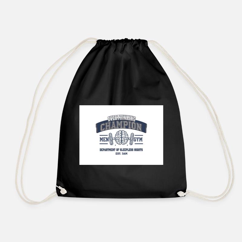Overthinking Champion Fitness Joke - Drawstring Bag - black