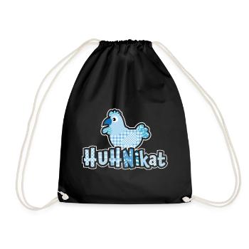 HUHNikat Hühner Fans -  Hahn - Gockel - Bio - Turnbeutel - Schwarz - Vorne