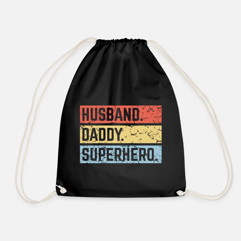 Husband Daddy Superhero (Super Dad Superdaddy PNG) - Drawstring Bag - black