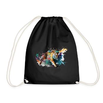 Tiger Splash Grunge Colorful Animal Predator Art - Drawstring Bag - black - Front