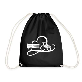 Tractor with heart farmer farmer's wife heartbeat - Drawstring Bag - black - Front