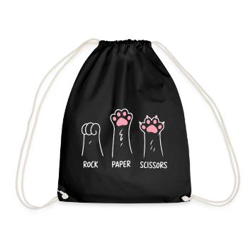 Katze Pfote Stein Papier Schere Tier Spiel Humor - Turnbeutel - Schwarz - Vorne
