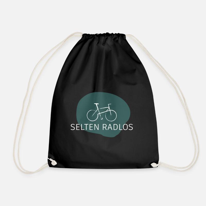 Rarely Wheelless – Pun Bicycle Saying - Drawstring Bag - black