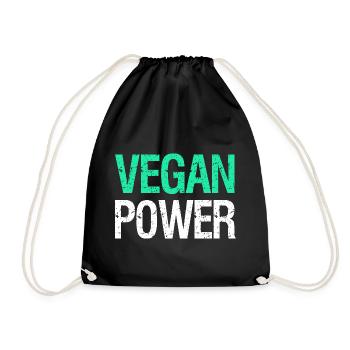 VEGAN POWER – Lustiger Vegan Spruch mit Humor - Turnbeutel - Schwarz - Vorne