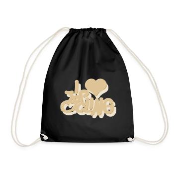 I_love_Cycling_beige - Drawstring Bag - black - Front