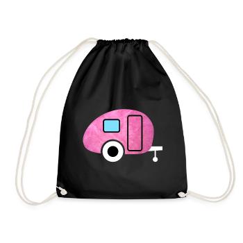 Caravan Camping hygge pink fluffy Caravan Fan - Drawstring Bag - black - Front