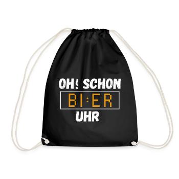 Oh schon Bier Uhr. Lustiger Spruch Party Geschenk - Turnbeutel - Schwarz - Vorne