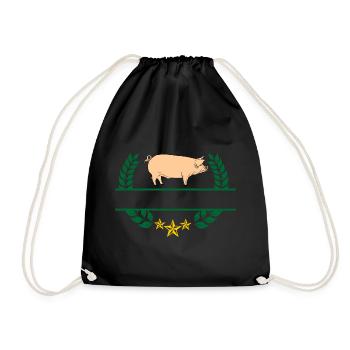 Pig in green laurel wreath - Drawstring Bag - black - Front