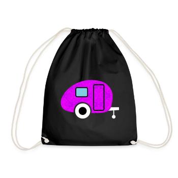 Caravan Wohnwagen Camping Camper Tapete pink Retro - Turnbeutel - Schwarz - Vorne