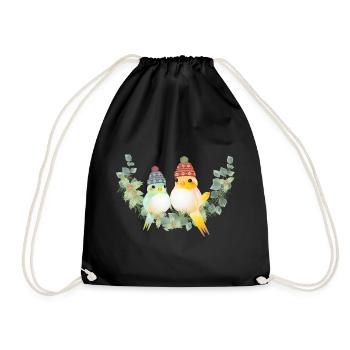 Two colorful birds with bobble hat for Christmas - Drawstring Bag - black - Front