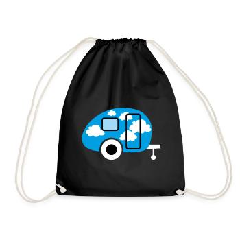 Caravan Wohnwagen Wolken Camper Camping Retro Fan - Turnbeutel - Schwarz - Vorne