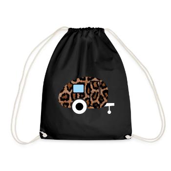 Caravan Wohnwagen Leopard Leolook Camping Retro - Turnbeutel - Schwarz - Vorne