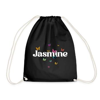 Schöner Mädchenname mit Schmetterlingen JASMINE - Turnbeutel - Schwarz - Vorne