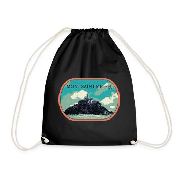 Illustration in blue and green of Mont Saint Michel - Drawstring Bag - black - Front