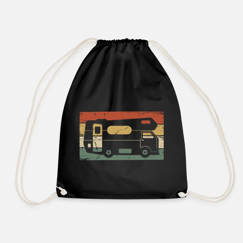 Camping Vintage, Camper Gift - Drawstring Bag - black