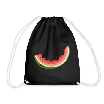 bitten watermelon as a funny summer motif - Drawstring Bag - black - Front