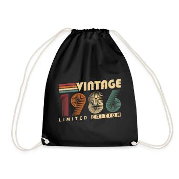 Vintage 1986 Vintage Birthday Gift - Drawstring Bag - black - Front