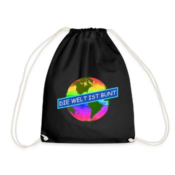 die welt ist bunt komtinente auf regenbogenfarben - Turnbeutel - Schwarz - Vorne