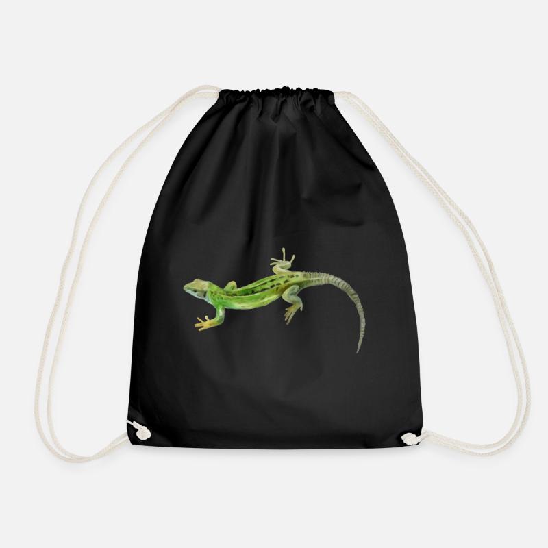 Gecko Green Pattern - Drawstring Bag - black