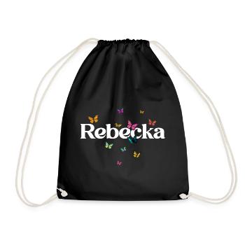 Beautiful girl's name with butterflies REBECKA - Drawstring Bag - black - Front