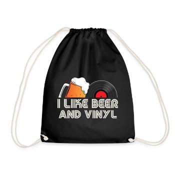 I Like Beer and Vinyl Retro Quote Design - Turnbeutel - Schwarz - Vorne
