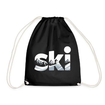 Ski Bergpanorama Typo Design - Turnbeutel - Schwarz - Vorne