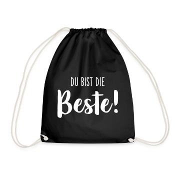 Du bist die Beste – Liebevolles Textdesign - Turnbeutel - Schwarz - Vorne