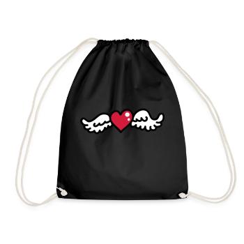 Heart Wings 3 - Drawstring Bag - black - Front