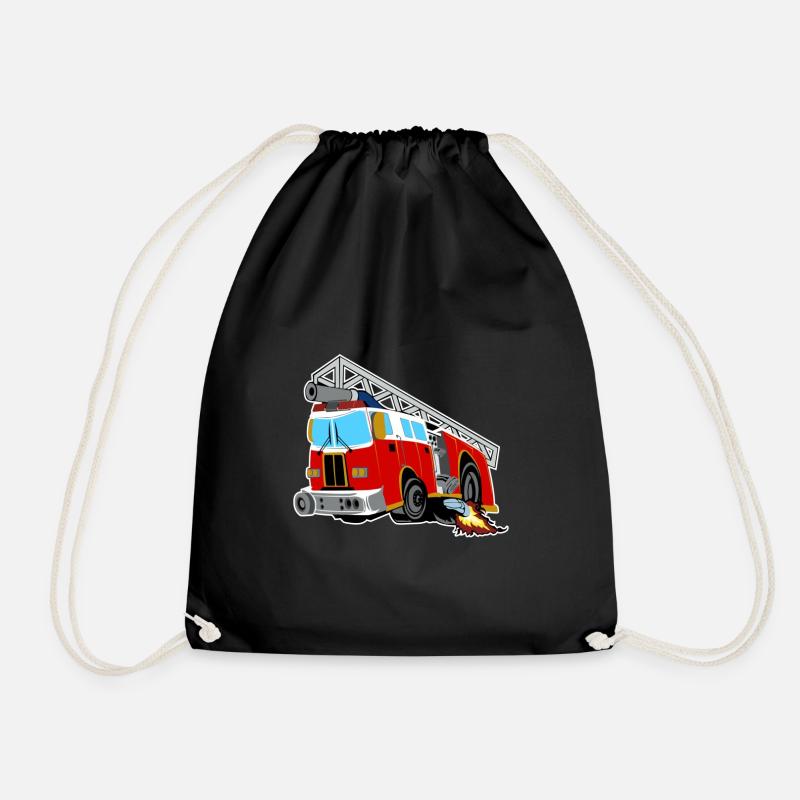 Fire Engine Firefighters Boys Kids Birthday - Drawstring Bag - black