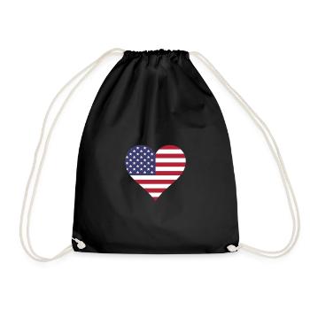 USA Amerika Flagge Fahne Herz - Turnbeutel - Schwarz - Vorne