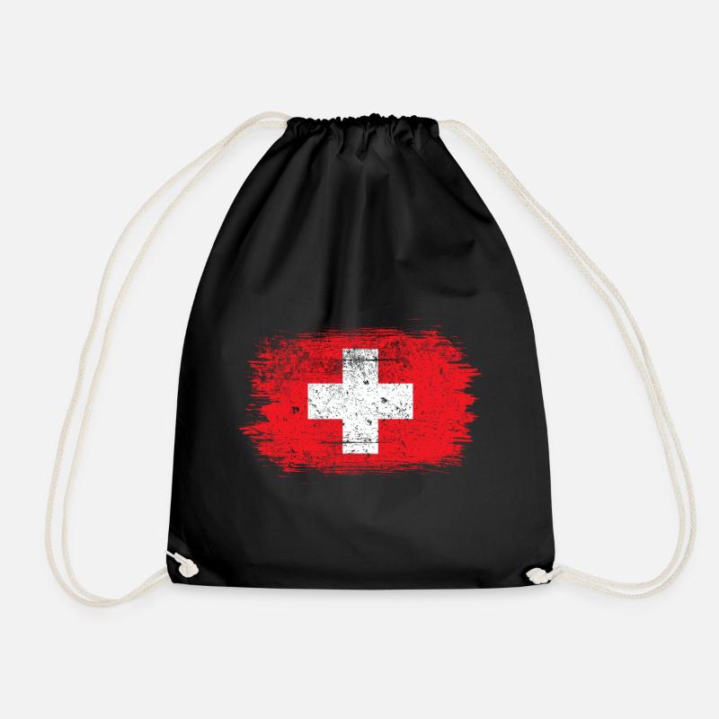 Red Brush Swiss Cross Design - Turnbeutel - Schwarz