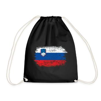 Slovenia Flag Brush Art - Drawstring Bag - black - Front