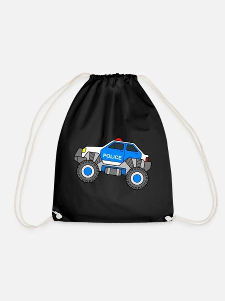 Police Monster Truck Police Car - Drawstring Bag - black