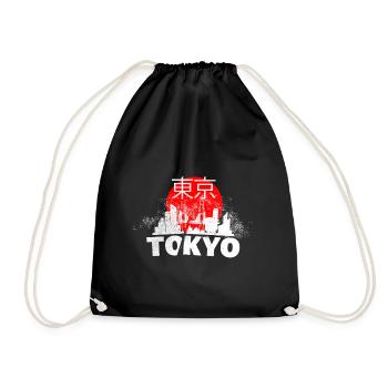 Tokio Japan Asien Stadt Skyline Schrift Grunge - Turnbeutel - Schwarz - Vorne
