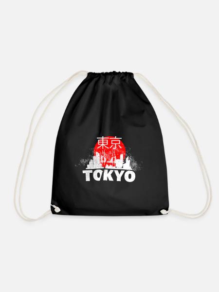 Tokyo Japan Asia City Skyline Font Grunge - Drawstring Bag - black