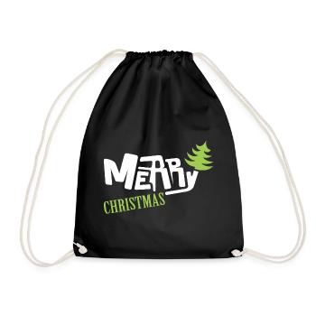 merry christmas font comic Tannenbaum Schrift - Turnbeutel - Schwarz - Vorne