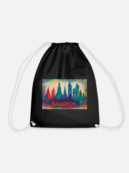 Bangkok skyline in graffiti style - Drawstring Bag - black
