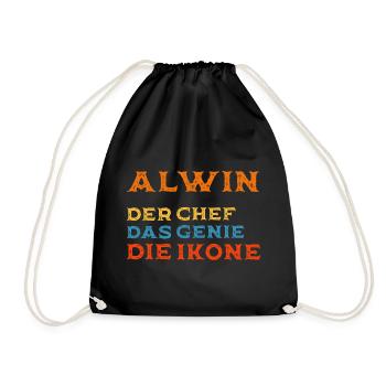 Alwin Vorname - Personalisiert Chef Ikone - Turnbeutel - Schwarz - Vorne