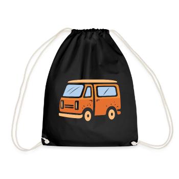Retro Camper Van Cartoon Illustration - Drawstring Bag - black - Front