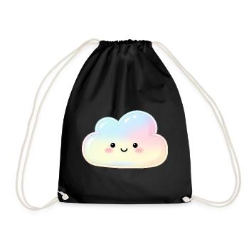 Pastel Cloud with Cute Face Sleep Cloud - Drawstring Bag - black - Front