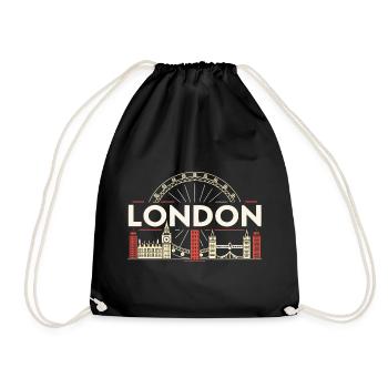London Skyline and Ferris Wheel - Drawstring Bag - black - Front