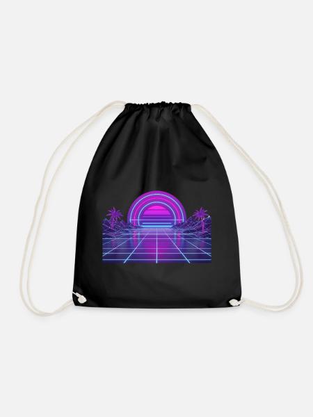 Retro Synthwave Sonnenuntergang Neon Motiv 80er - Turnbeutel - Schwarz