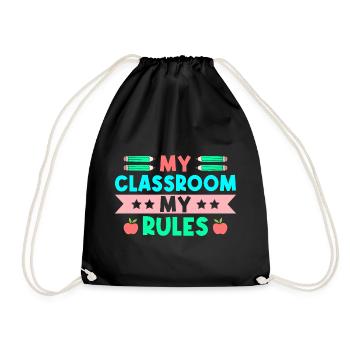 Pre K Teacher Classroom My Rules Kindergarten - Drawstring Bag - black - Front
