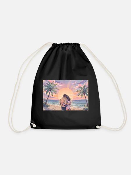 Palm Sunset Embrace - Turnbeutel - Schwarz