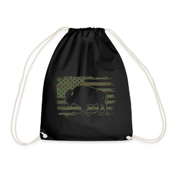 Tarn-US-Flagge-Bison-Silhouetten-Design - Turnbeutel - Schwarz - Vorne