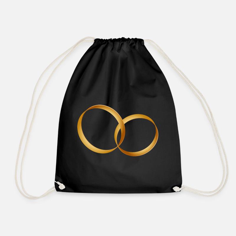 zwei goldene Ringe - Ehering - Hochzeit - Turnbeutel - Schwarz