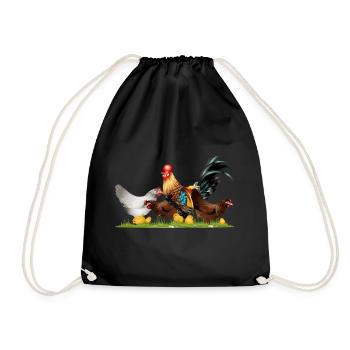 stately rooster with chickens on the chicken farm - Drawstring Bag - black - Front