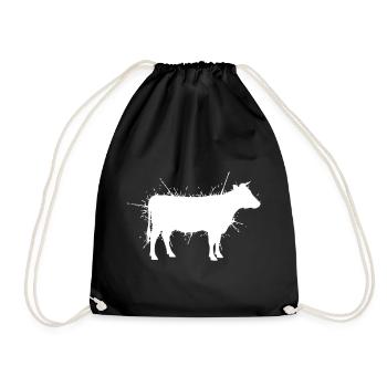 Cow Silhouette Grunge Splash Vector - Drawstring Bag - black - Front